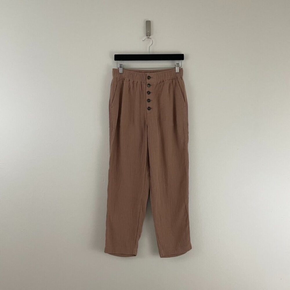 Madewell Cotton Linen Pull On High Rise Tapered Pants Faded Earth Size Small